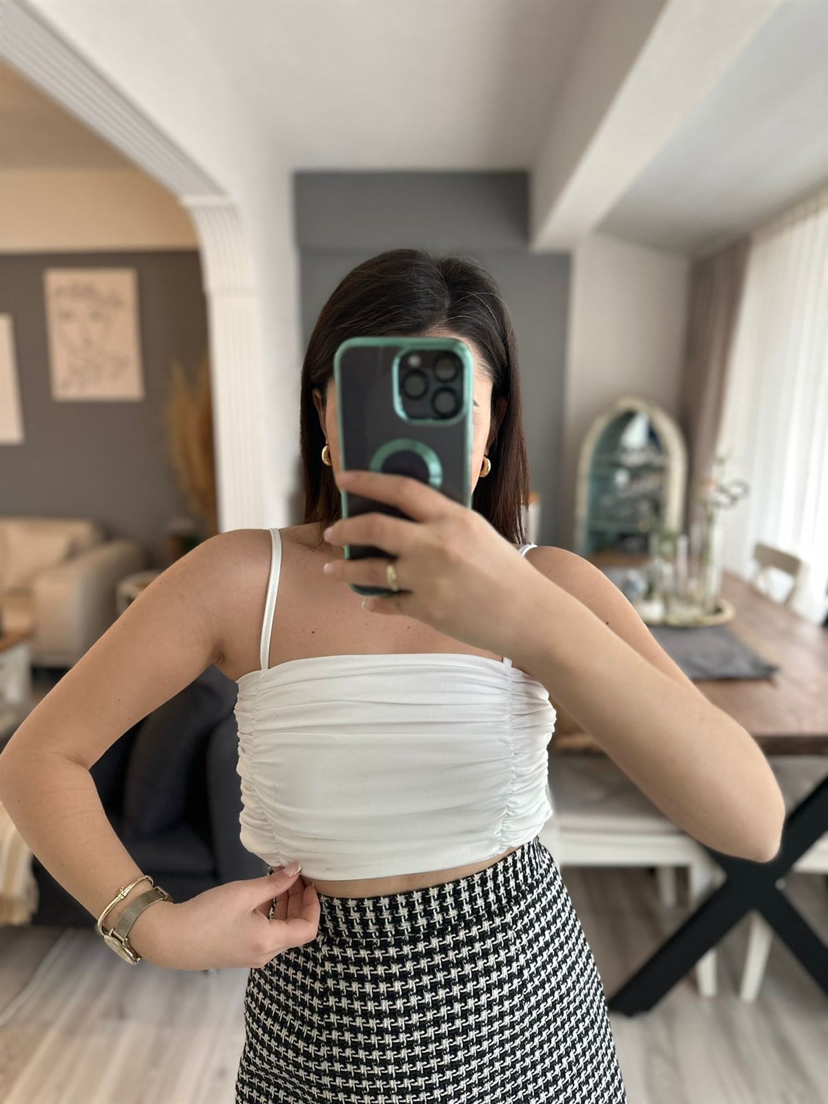 İp Askılı Beyaz Drapeli Crop | StrawberryWear