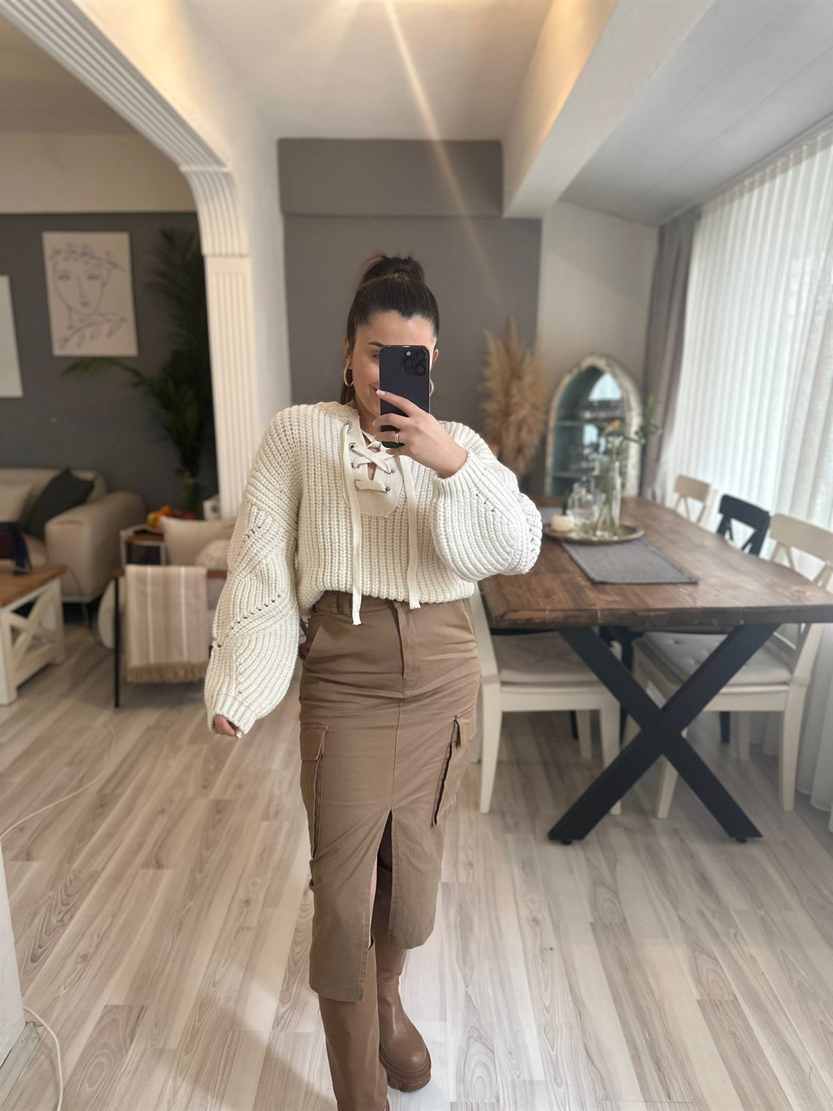 Kargo Cep Önden Yırtmaçlı Kalem Etek | StrawberryWear