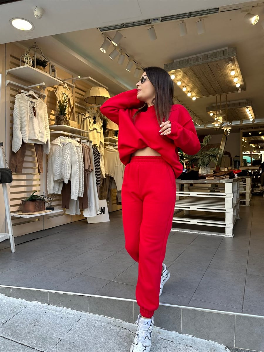 Kırmızı Lastik Paça Eşofman Takım | StrawberryWear