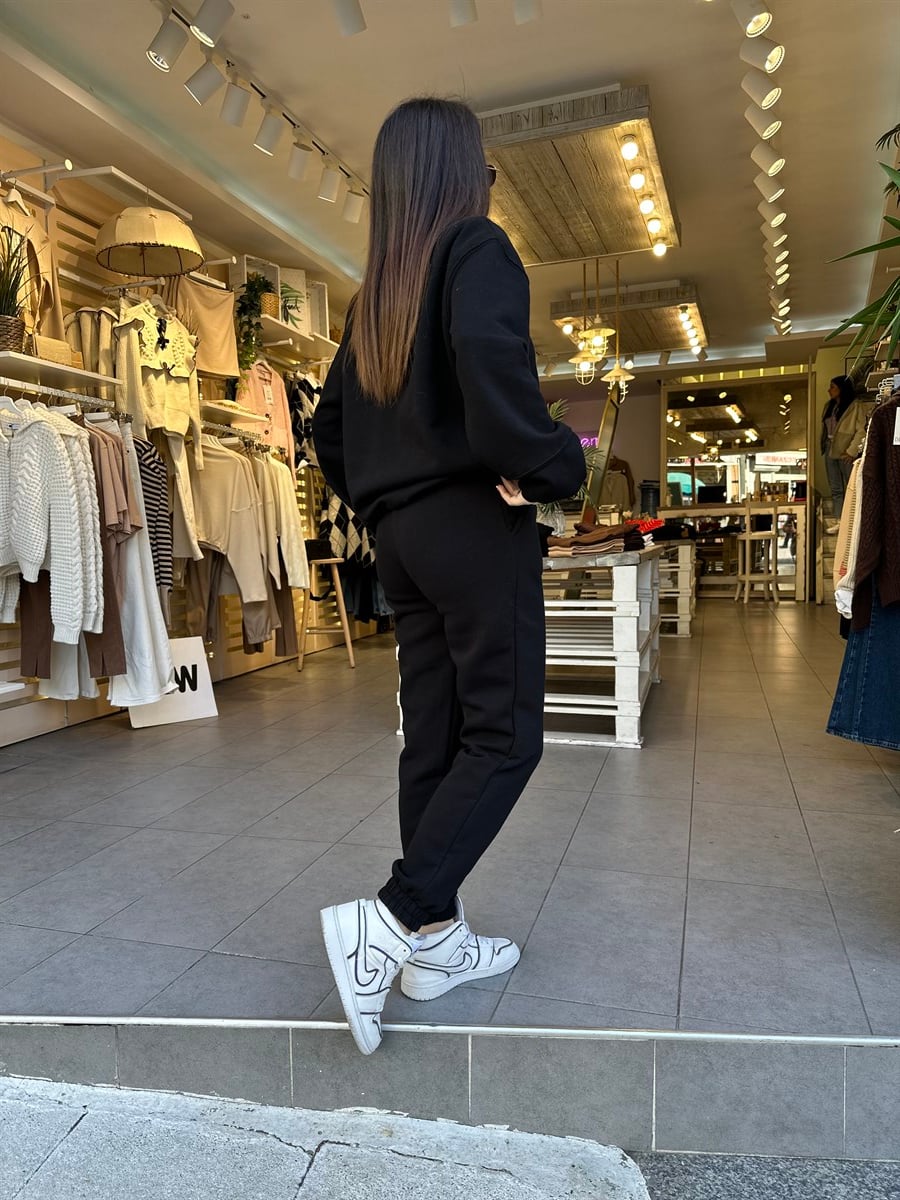 Lastik Paça Siyah Eşofman Takım | StrawberryWear