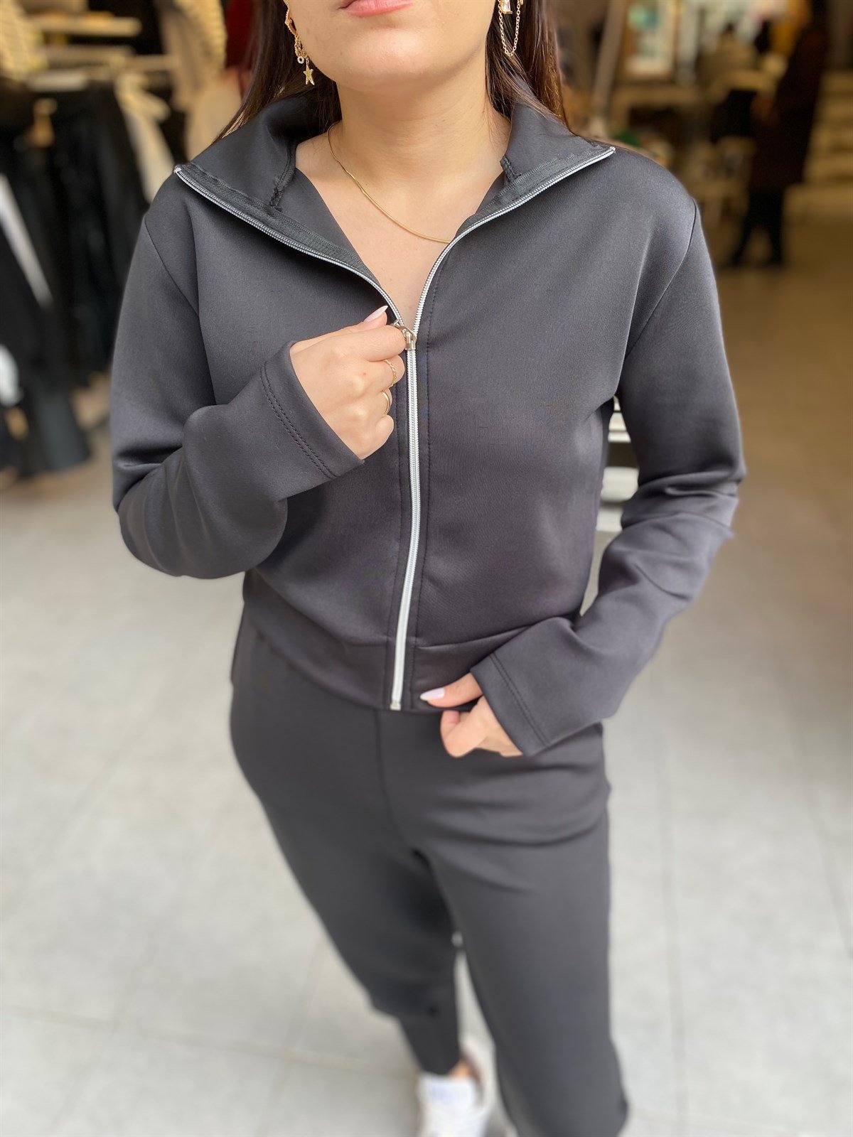 Scuba Kumaş Fermuarlı Üst | StrawberryWear