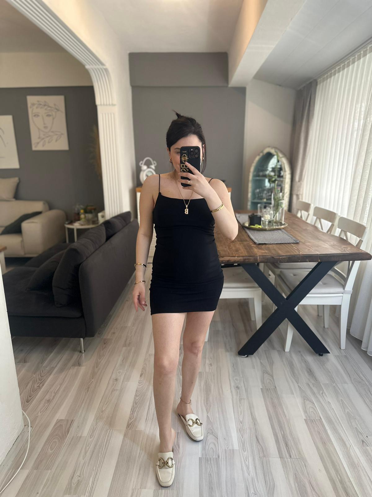 Siyah Askılı Mini Elbise  | StrawberryWear