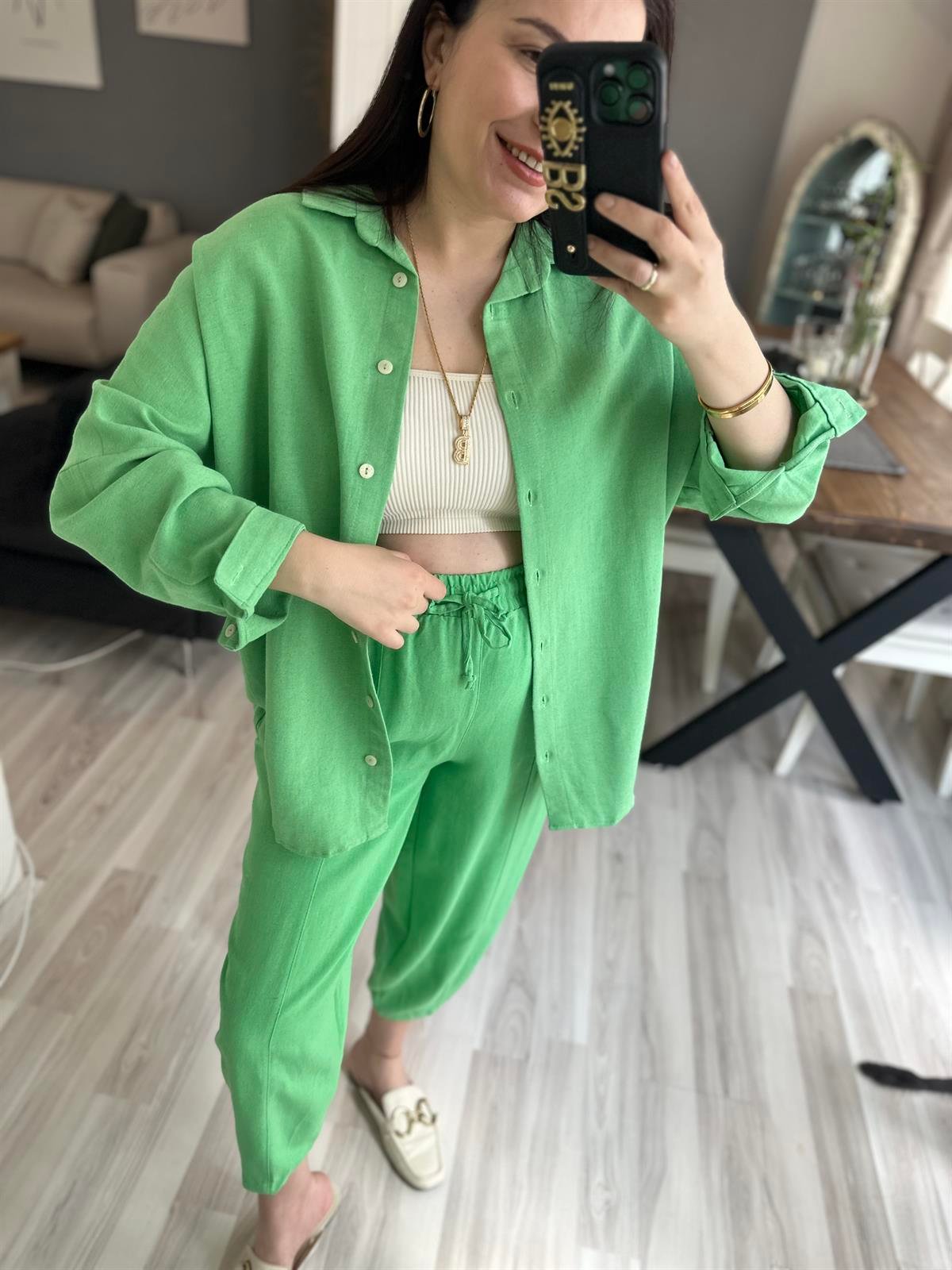 Yeşil Keten Şalvar | StrawberryWear