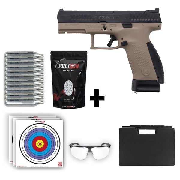 ASG CZ P-10C Co2 Dual Tone Airsoft Tabanca + 10 Adet Co2 Tüp + 0.20gr BB + Taşıma Çantası + Balistik Gözlük