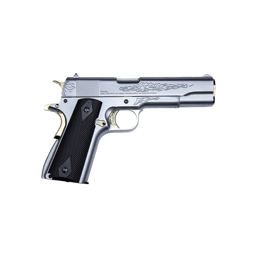 Ekol ES 1911 Havalı Tabanca - Beyaz Altın İşlemeli + 10 Adet Co2 + 3 Adet 4.5mm BB + Taşıma Çantası + Balistik Gözlük