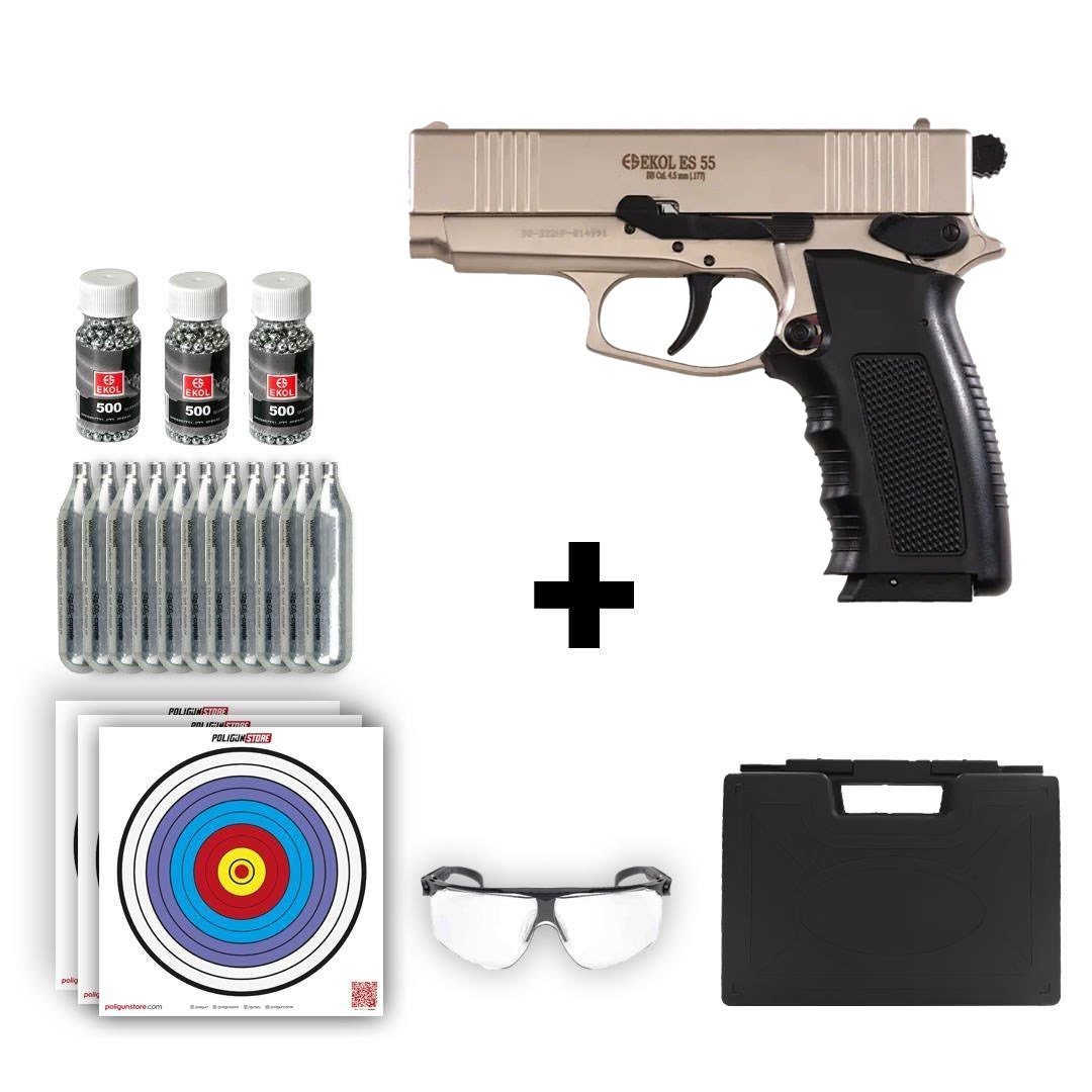 Ekol ES 1911 Havalı Tabanca - Füme + 10 Adet Co2 + 3 Adet 4.5mm BB + Taşıma Çantası + Balistik Gözlük