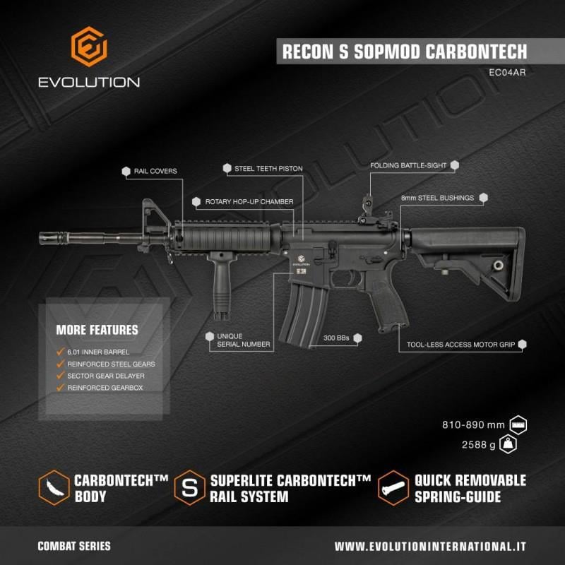 Evolution M4 Recon Superlite SOPMOD Siyah Carbontech Airsoft Tüfeği + 7.4v LiPo Pil