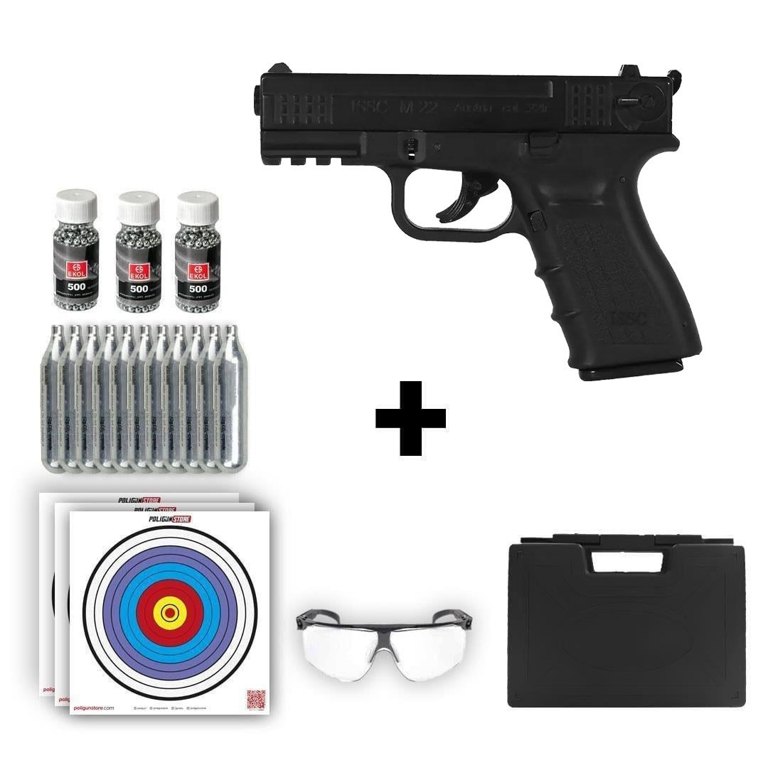 ISSC M22 4.5mm Havalı Tabanca + 10 Adet Co2 + 3 Adet 4.5mm BB + Taşıma Çantası + Balistik Gözlük