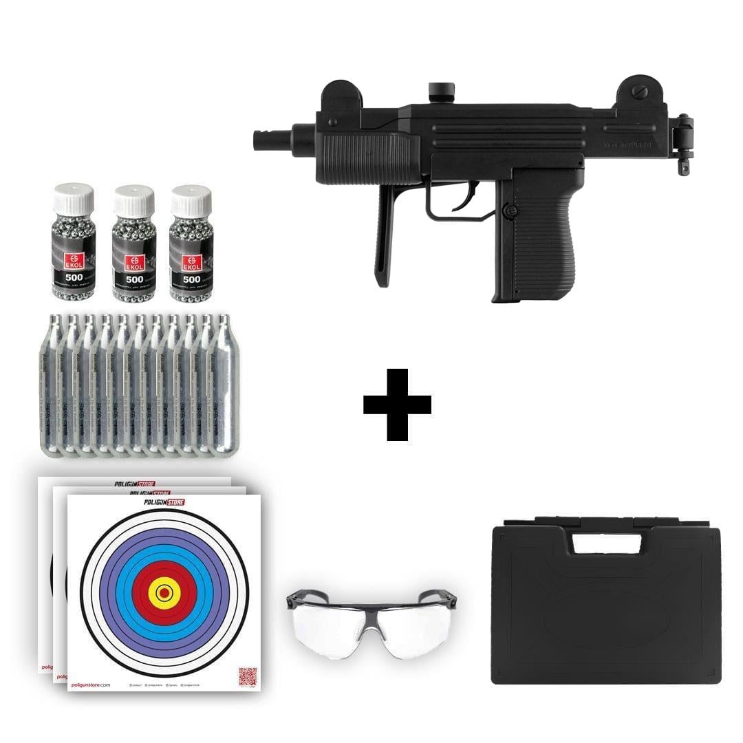 Rubino RBN-CP66 Uzi Siyah Havalı Tabanca + 10 Adet Co2 + 3 Adet 4.5mm BB + Taşıma Çantası + Balistik Gözlük
