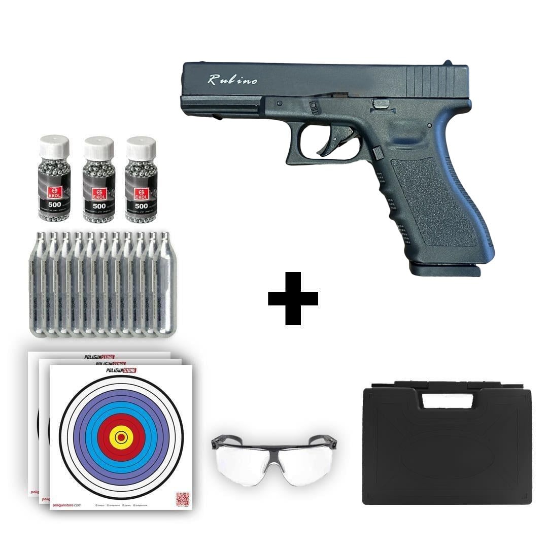 Rubino RBN-GL17 Blowback Siyah Havalı Tabanca + 10 Adet Co2 + 3 Adet 4.5mm BB + Taşıma Çantası + Balistik Gözlük