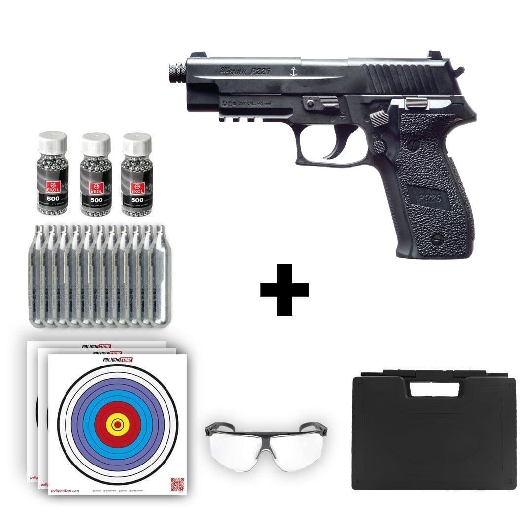 Sig Sauer P226 4.5mm Pellet/BB Blowback Havalı Tabanca + 10 Adet Co2 + 3 Adet 4.5mm BB + Taşıma Çantası + Balistik Gözlük