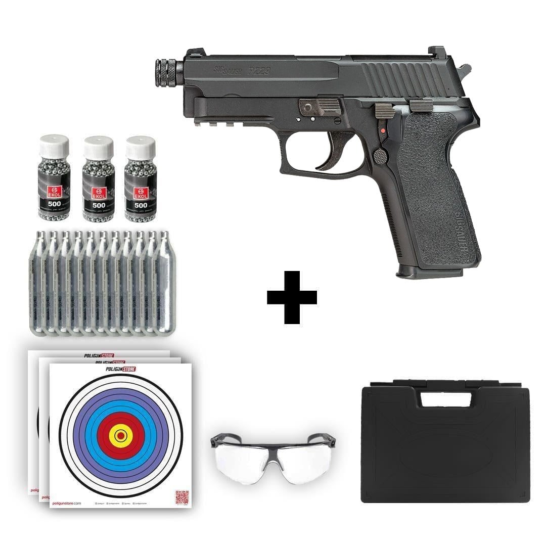 Sig Sauer P229 4.5mm Pellet/BB Blowback Havalı Tabanca + 10 Adet Co2 + 3 Adet 4.5mm BB + Taşıma Çantası + Balistik Gözlük