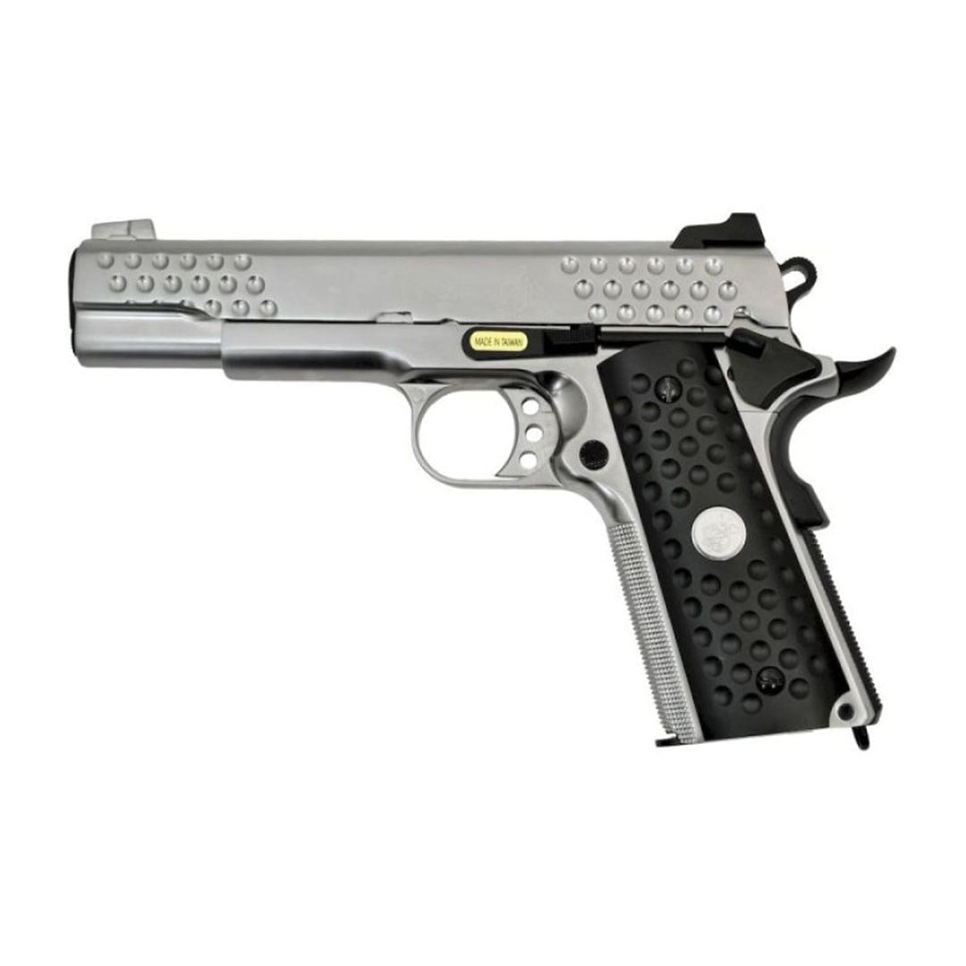 We Knight Hawk 1911 Gümüş Airsoft Tabanca + Green Gas + 0.20gr BB + Taşıma Çantası + Balistik Gözlük