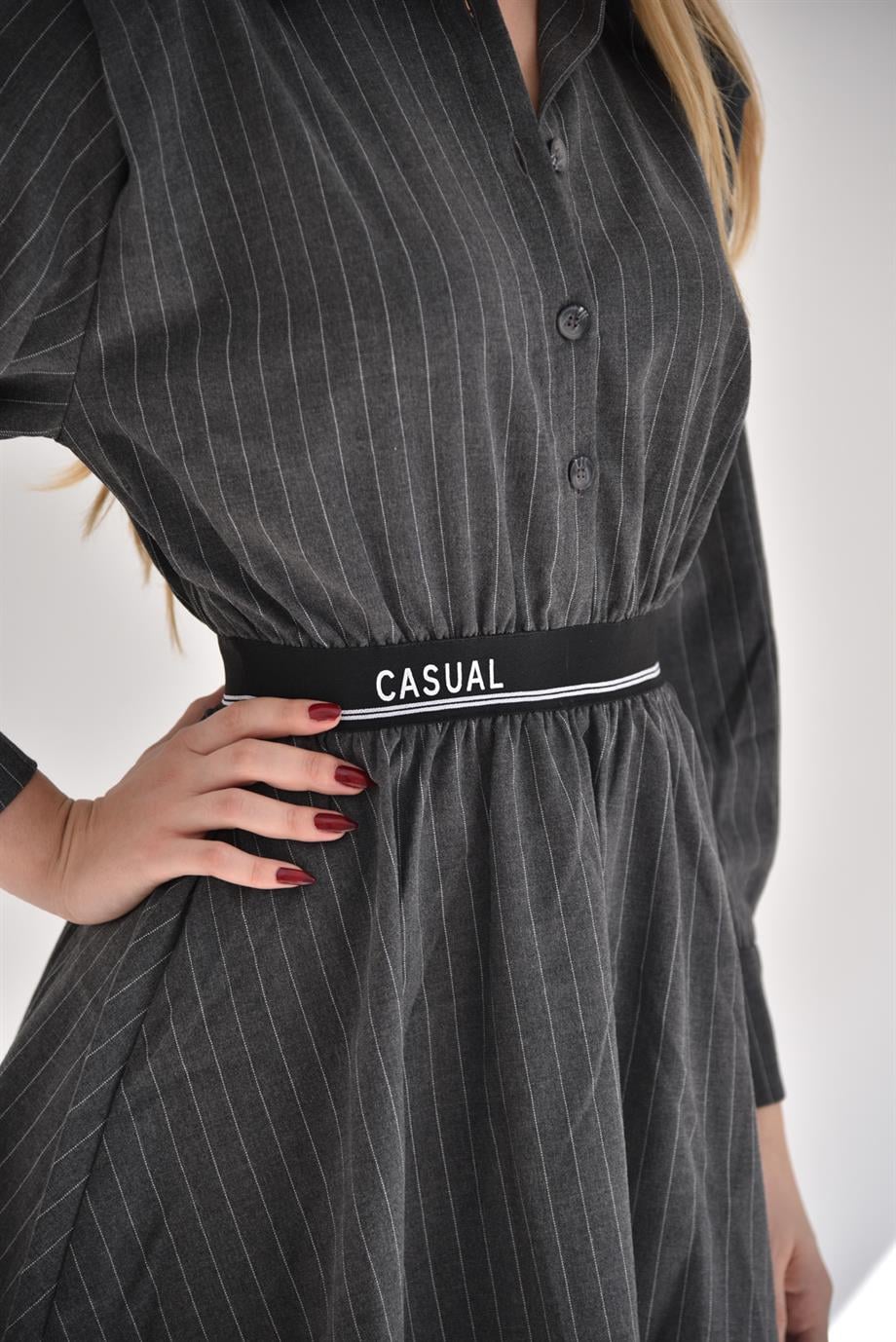 ANTRASİT Beli Lastikli Mini Elbise 31910