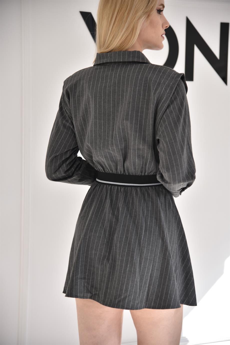 ANTRASİT Beli Lastikli Mini Elbise 31910