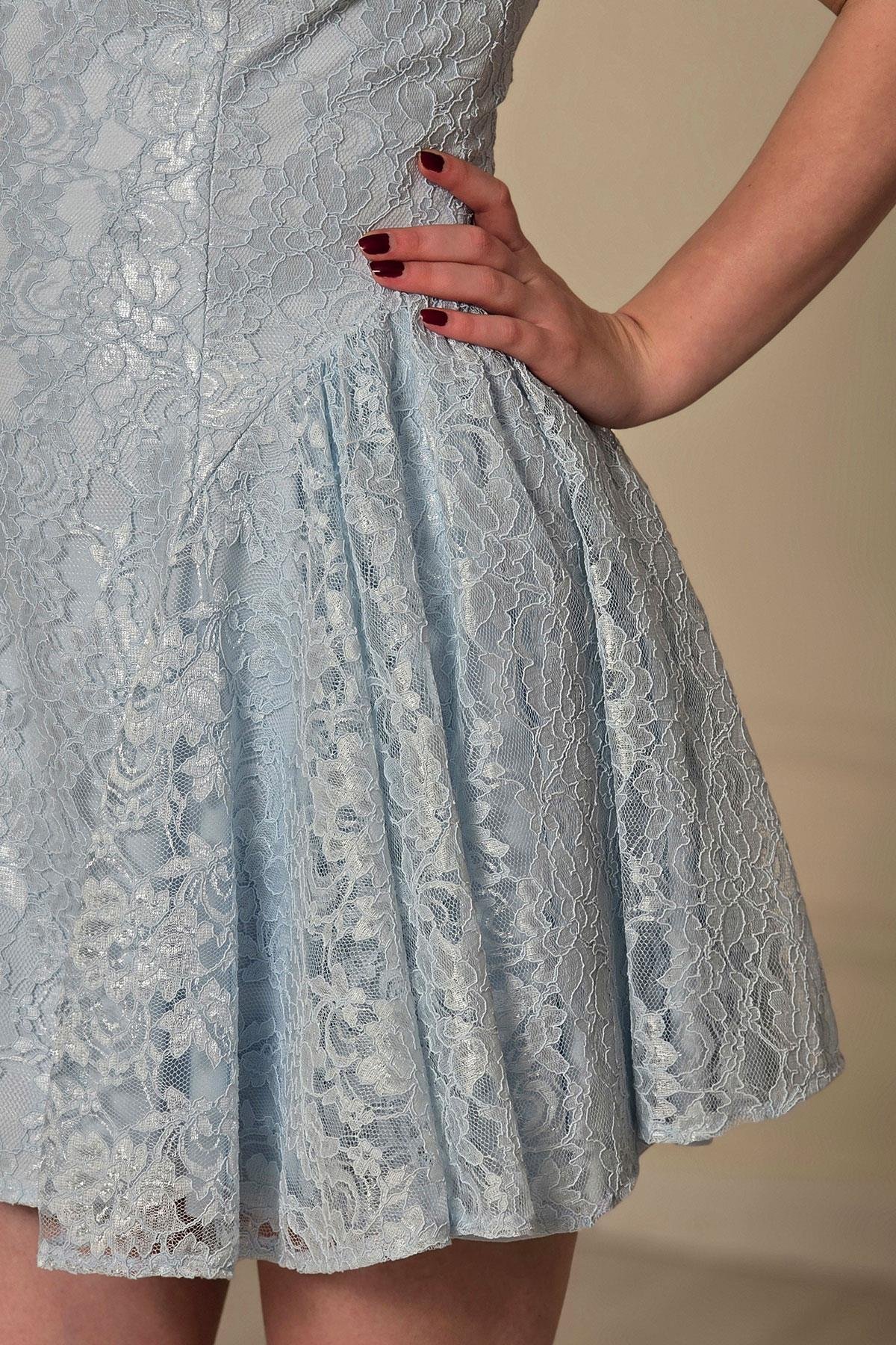 BEBE MAVİSİ Dantelli Kısa Abiye 40175