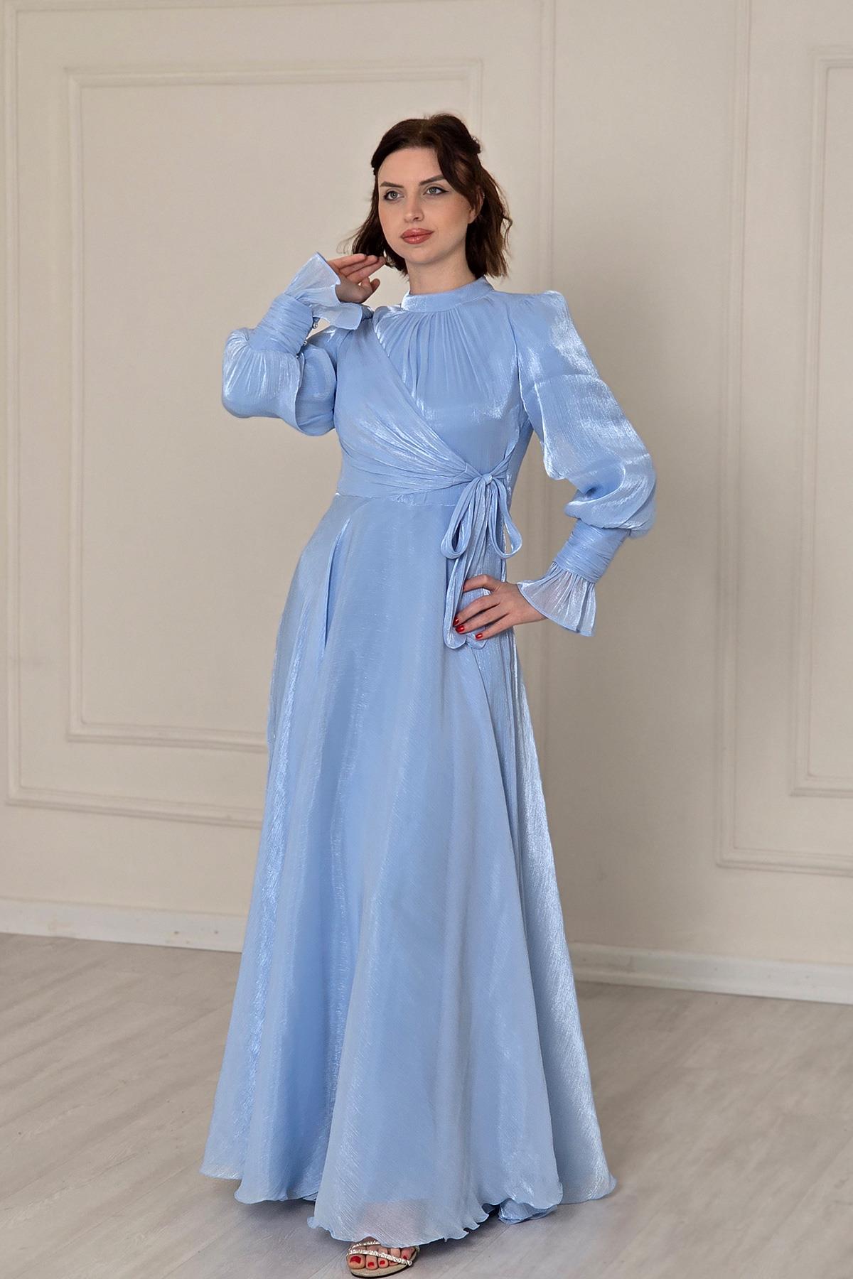 BEBE MAVİSİ Ön Detaylı Kollar Fırfırlı Abiye 4805