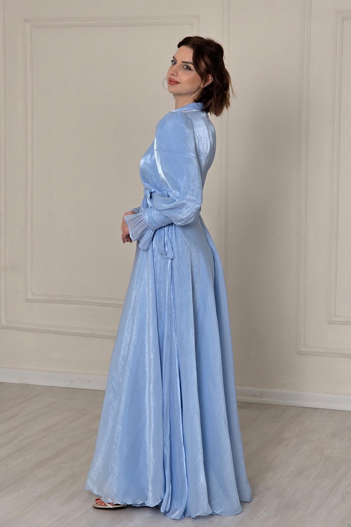 BEBE MAVİSİ Ön Detaylı Kollar Fırfırlı Abiye 4805