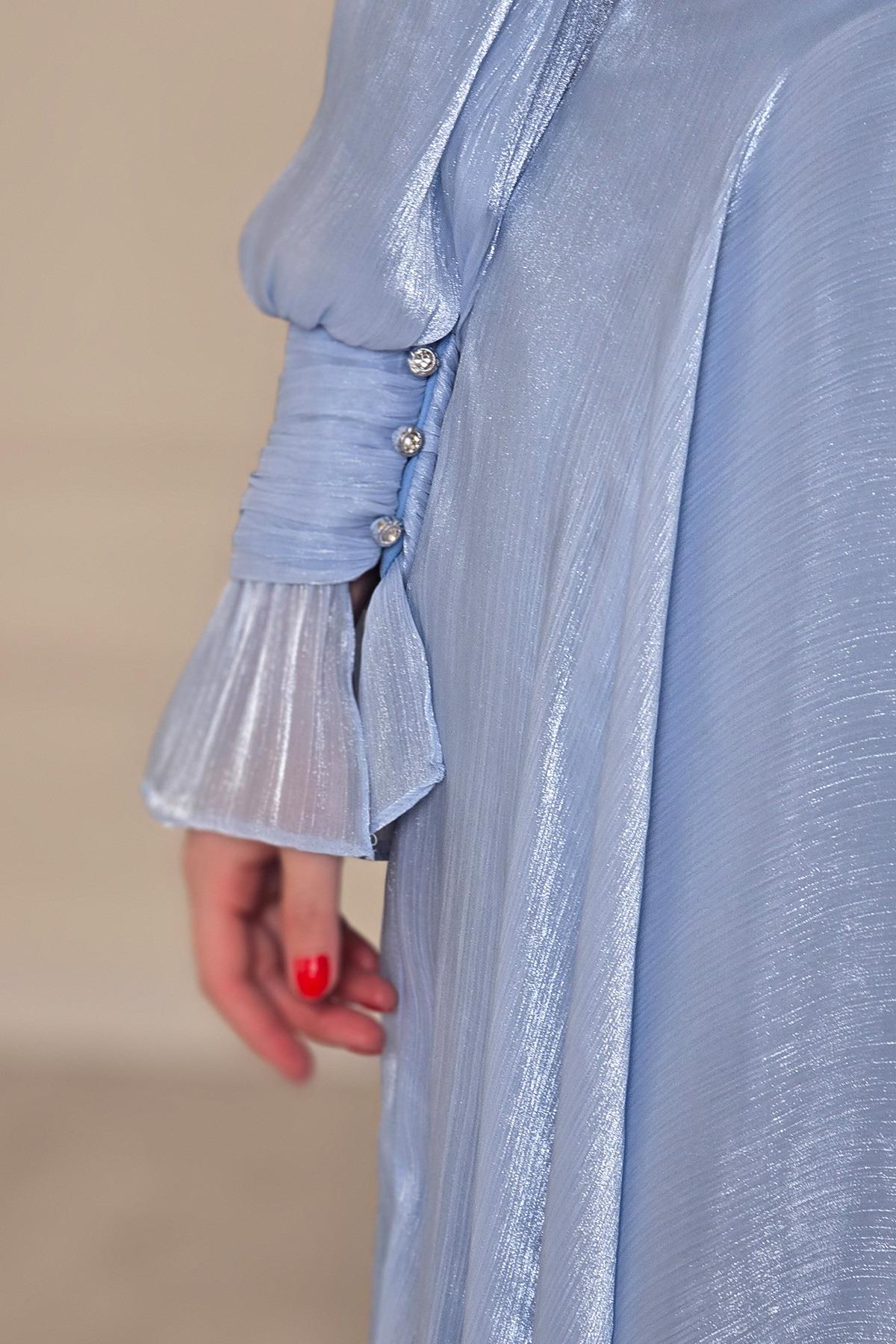 BEBE MAVİSİ Ön Detaylı Kollar Fırfırlı Abiye 4805