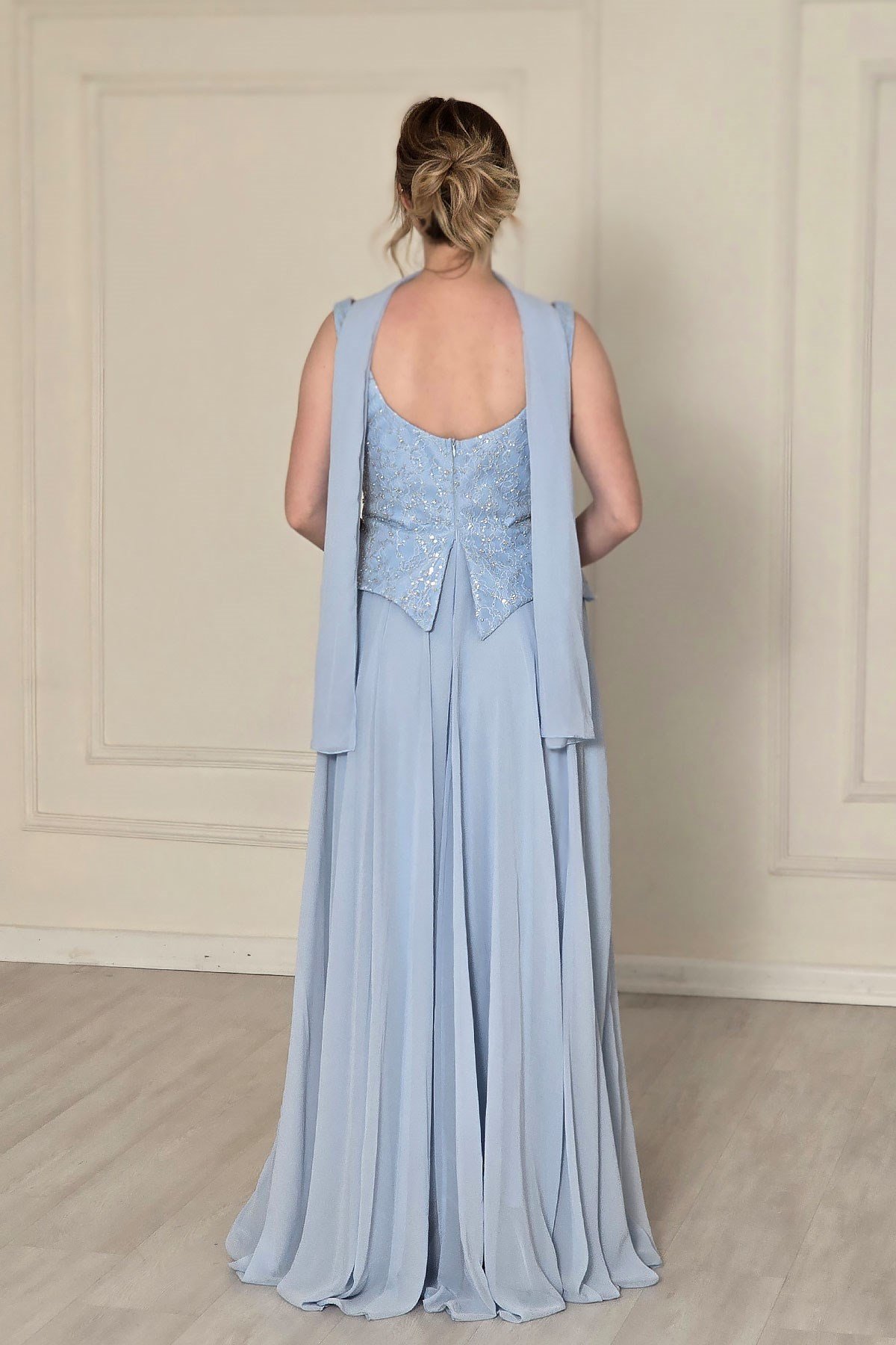 BEBE MAVİSİ Şifon Dantelli Abiye 2752