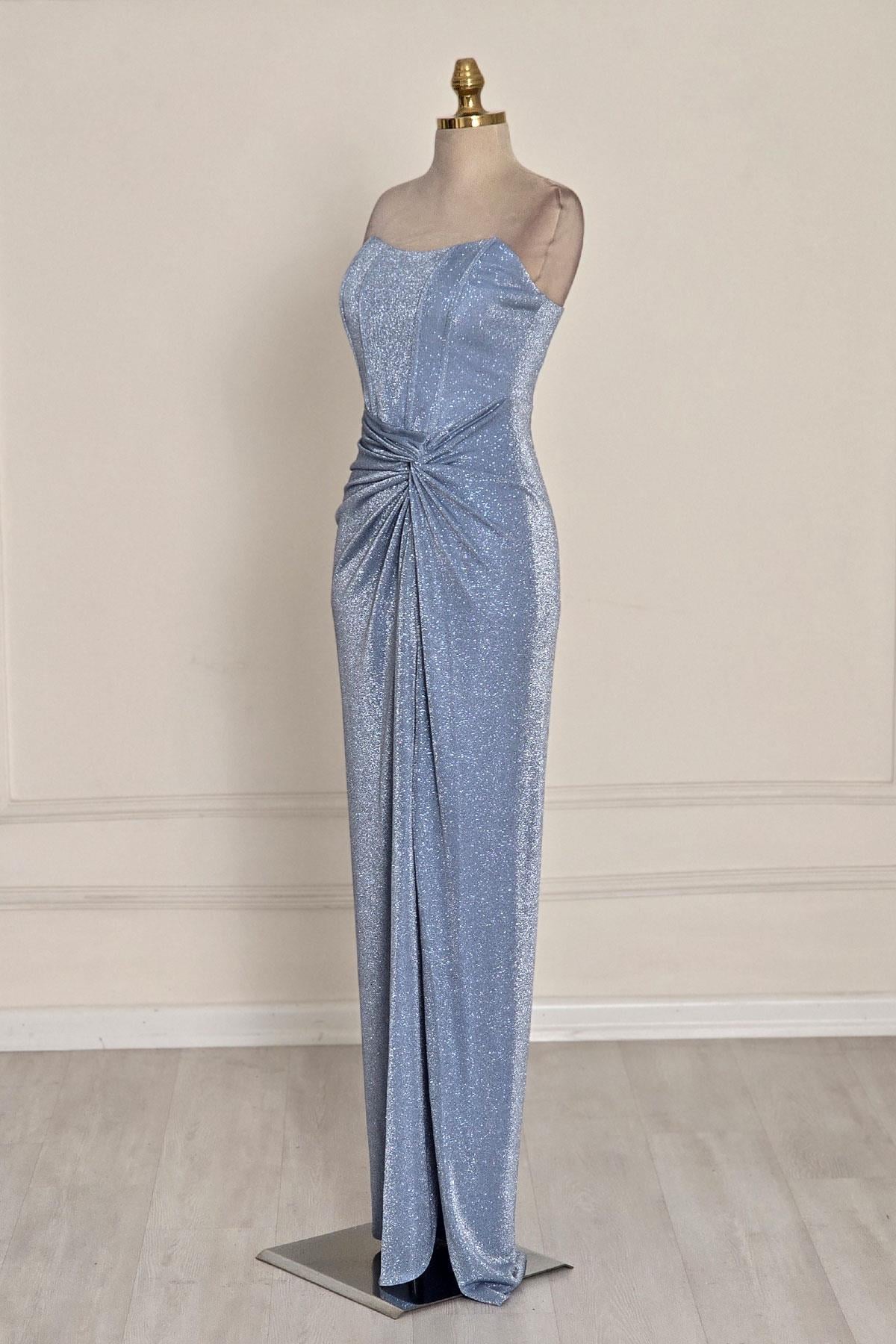 BEBE MAVİSİ Straplez Abiye Elbise 6276