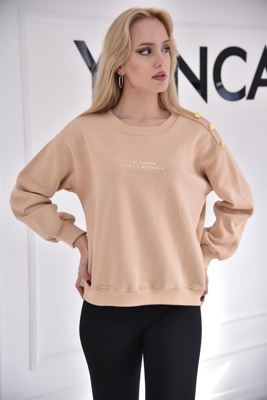 Bej Düğmeli Sweat 6601