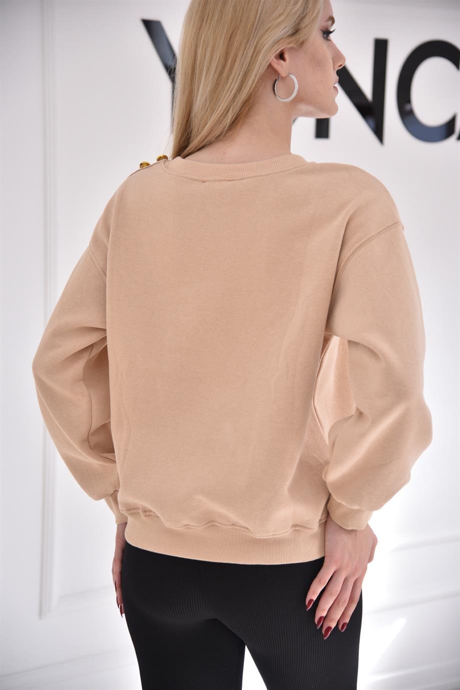 Bej Düğmeli Sweat 6601