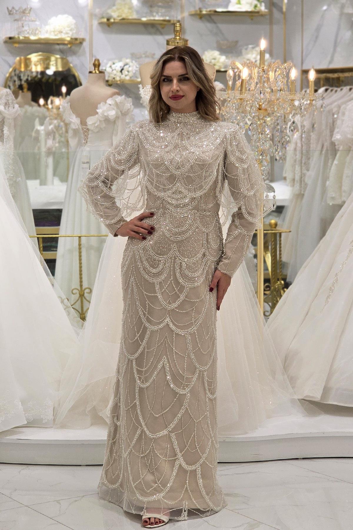 Bej Pelin Tesettür Nişanlık 8043