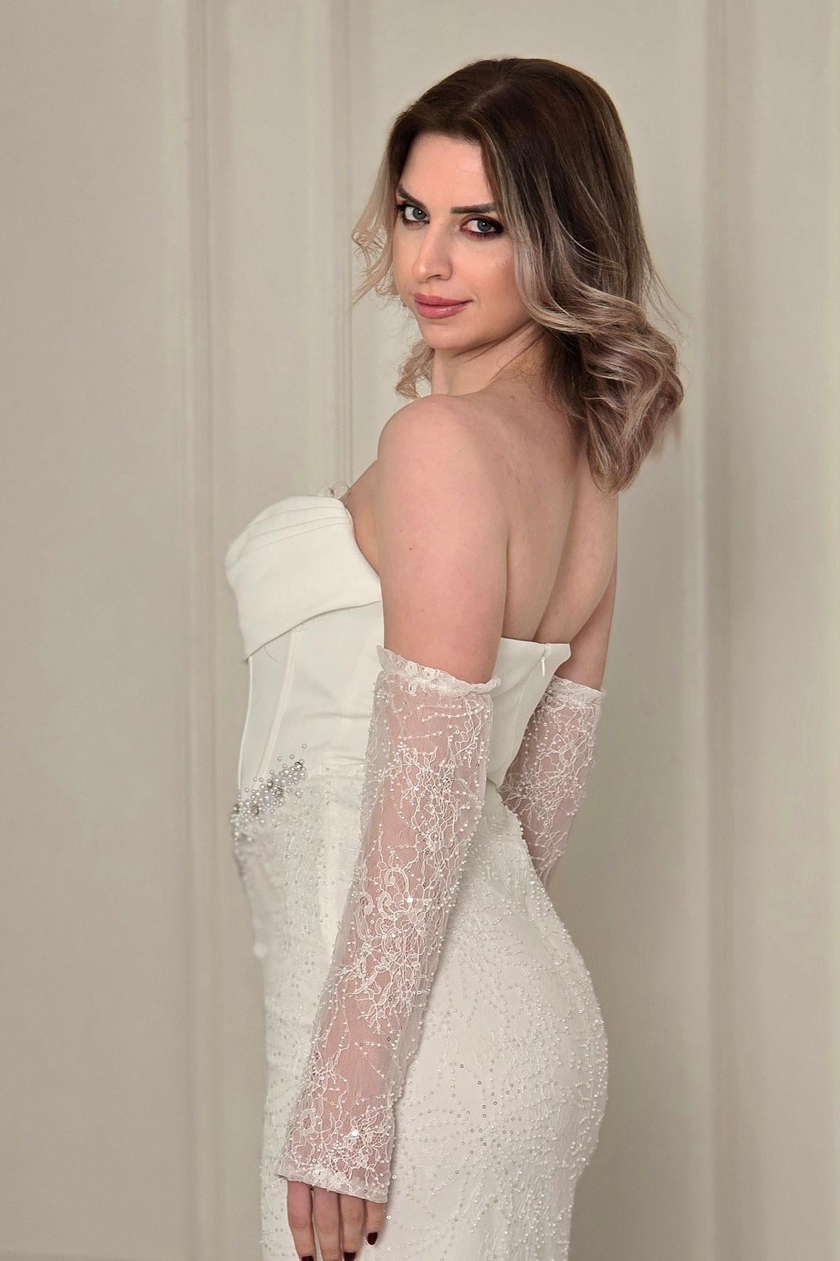 Beyaz Degaje Yaka Abiye 6355