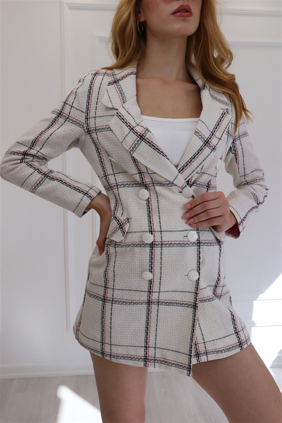 Beyaz Desenli Blazer Ceket 2007