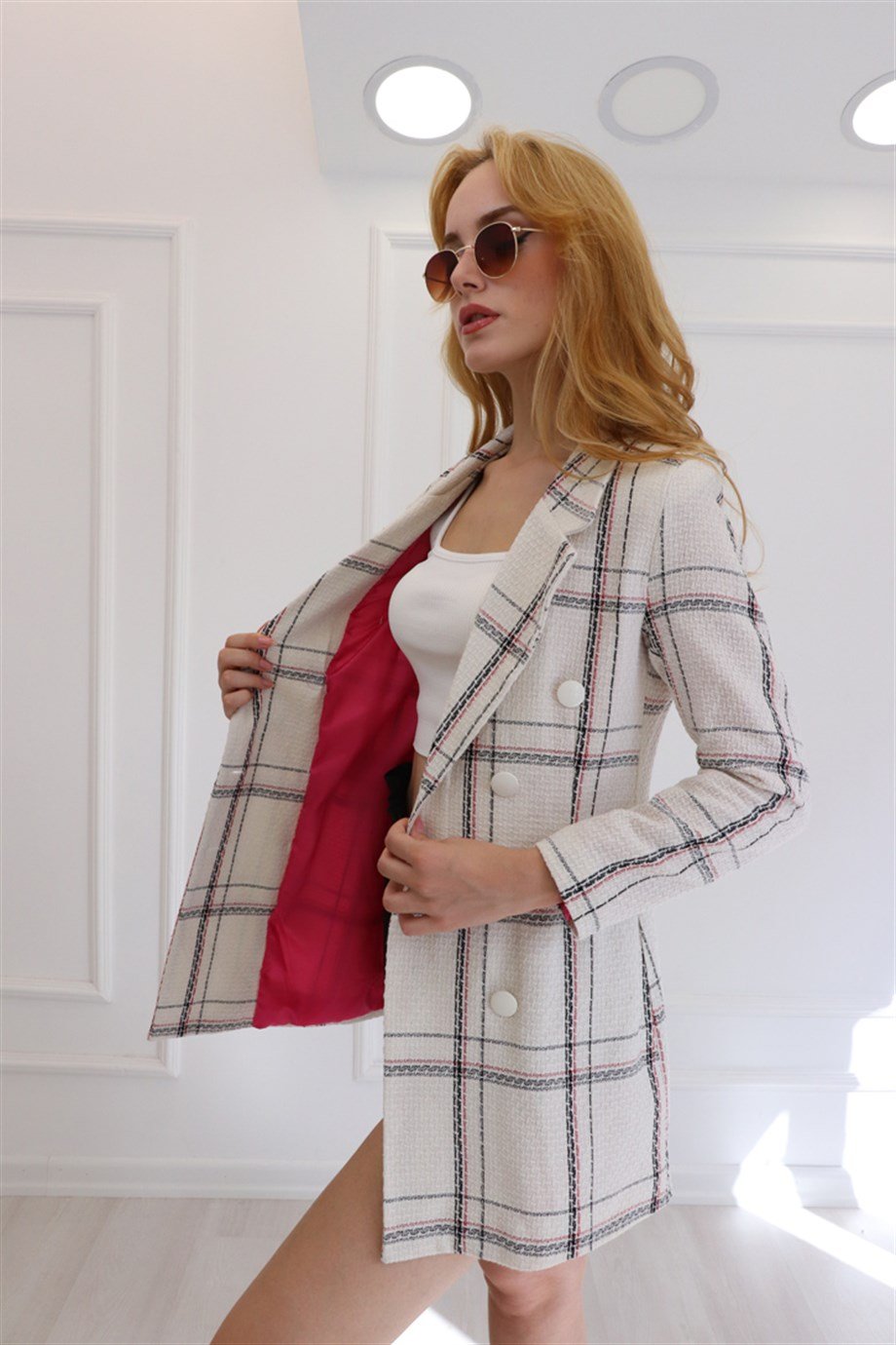 Beyaz Desenli Blazer Ceket 2007