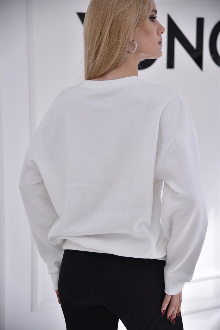 Beyaz ZR Taşlı Sweat 1337