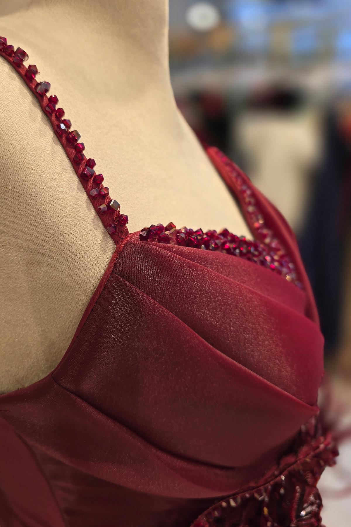 Bordo Dream Güllü Abiye 7913