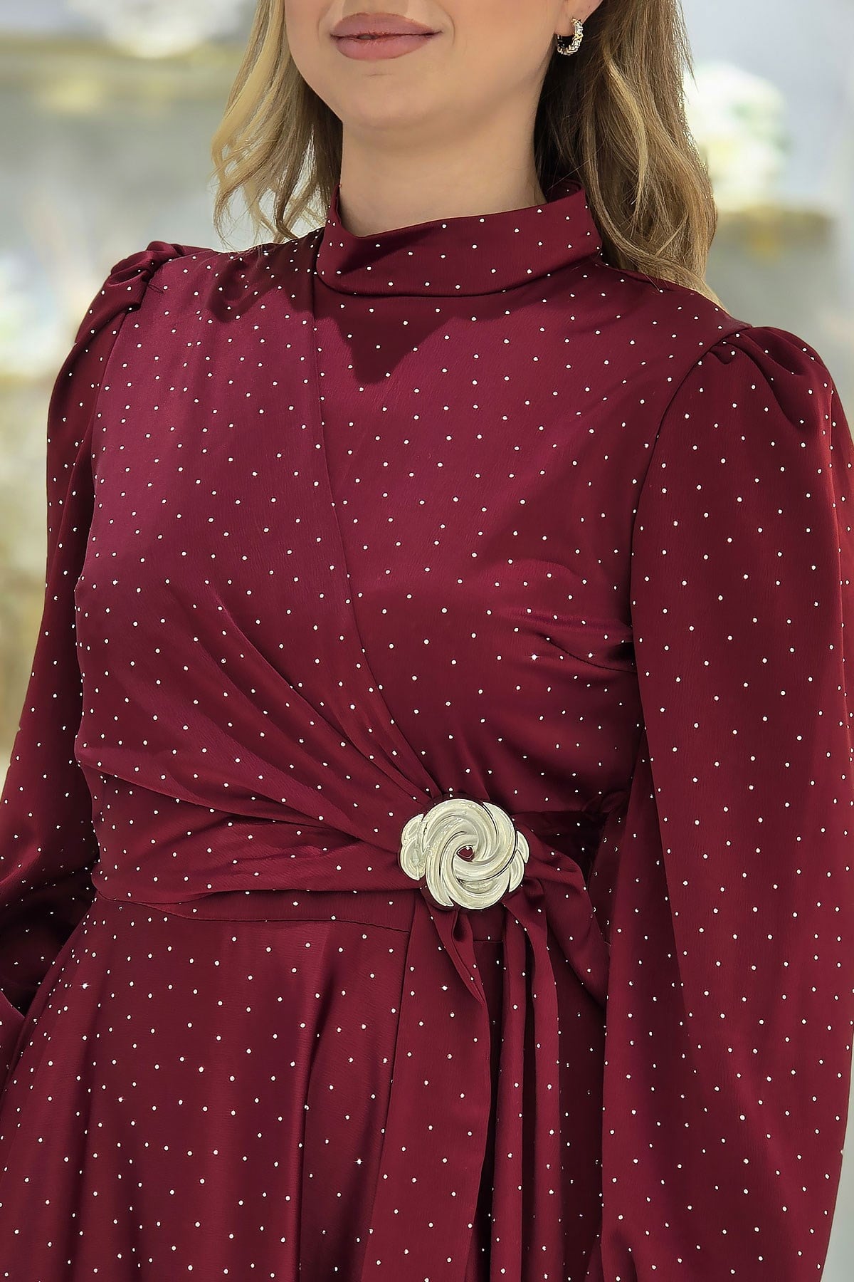 Bordo Janjan Taşlı Tokalı Abiye 4960