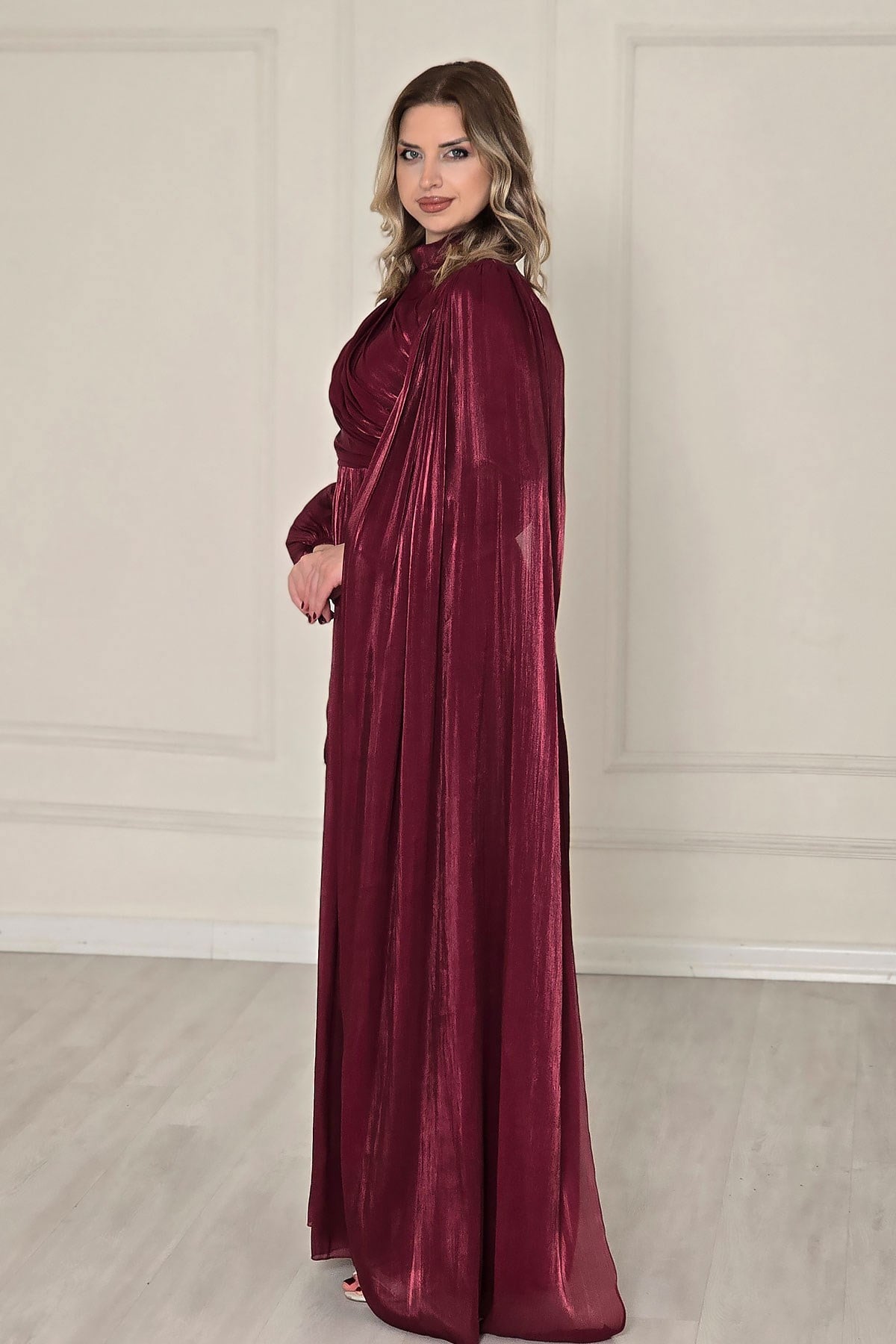 Bordo Pelerinli Abiye 4923