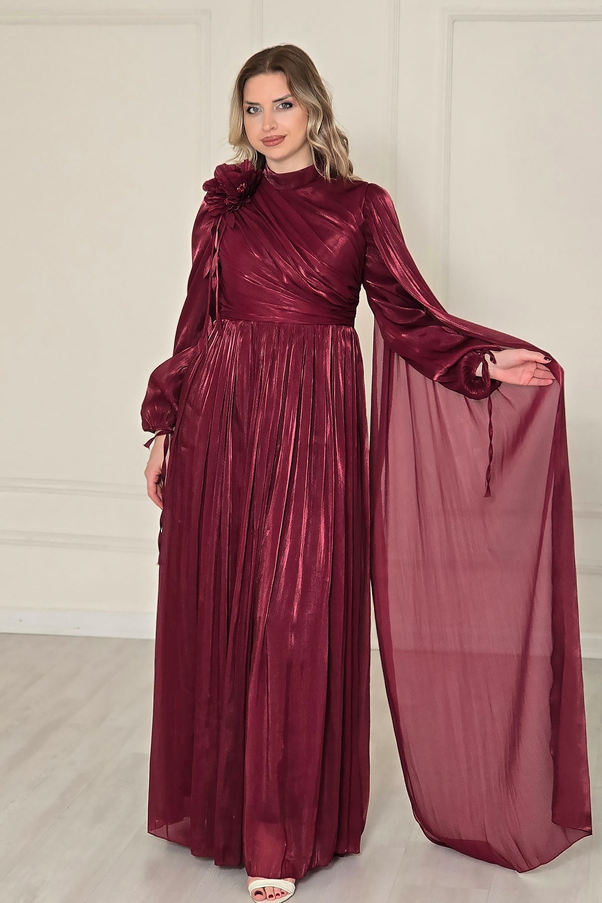 Bordo Pelerinli Abiye 4923