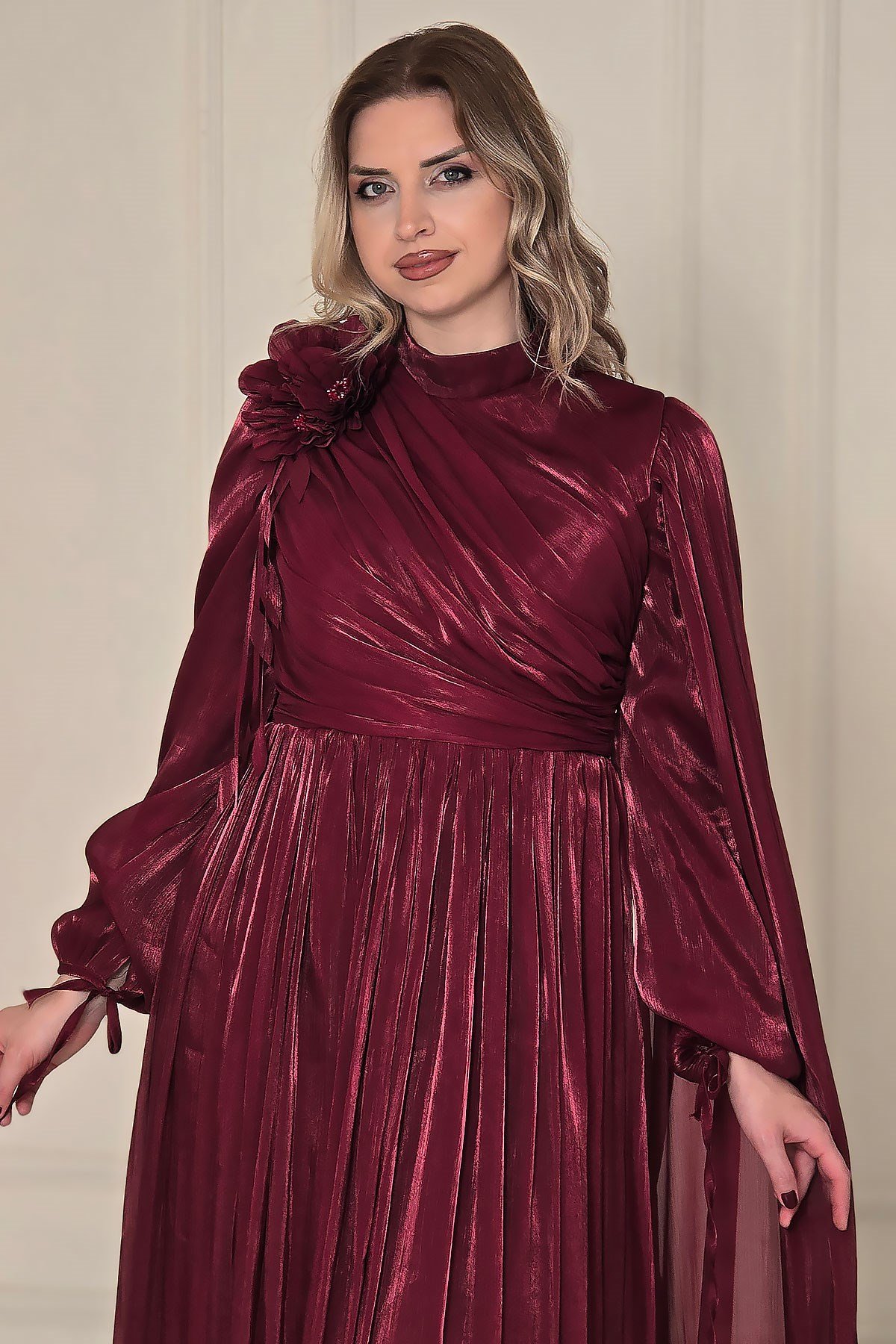 Bordo Pelerinli Abiye 4923