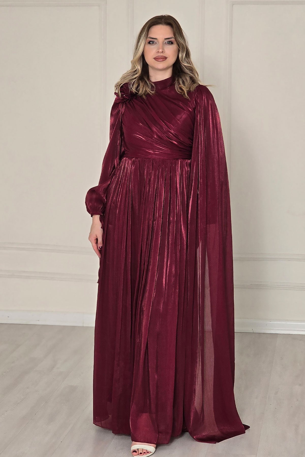 Bordo Pelerinli Abiye 4923