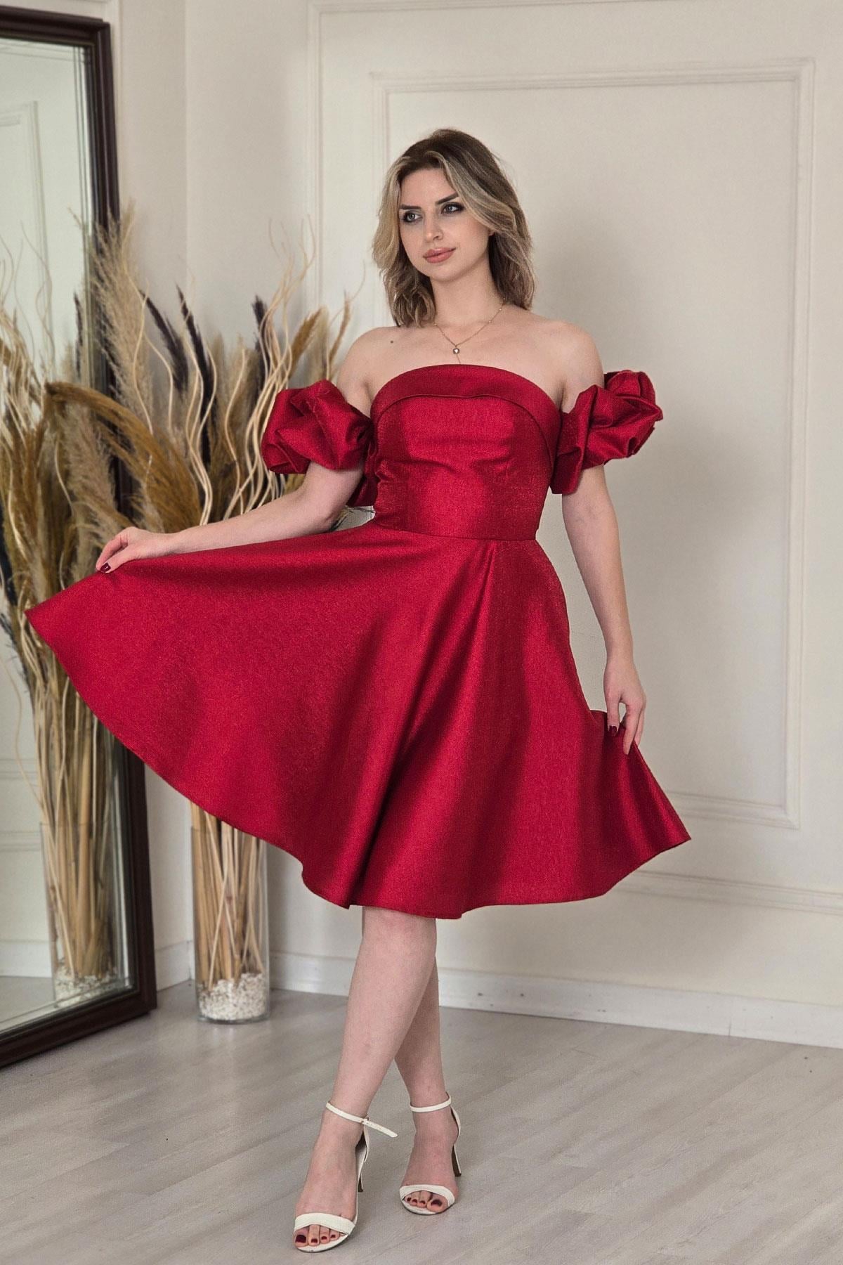 Bordo Seyyar Kol Straplez Abiye 52086
