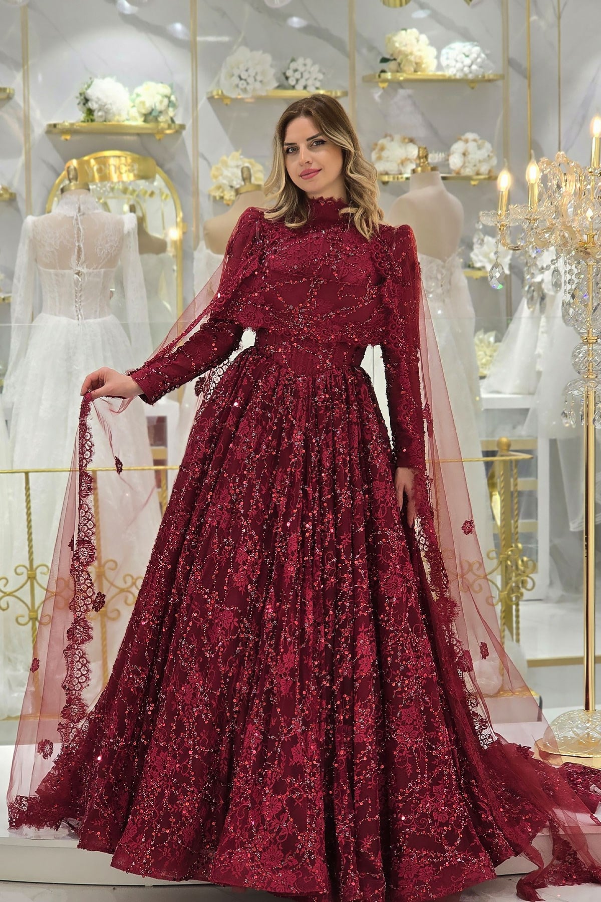 Bordo Ync Tesettür Etol Nişanlık 8104