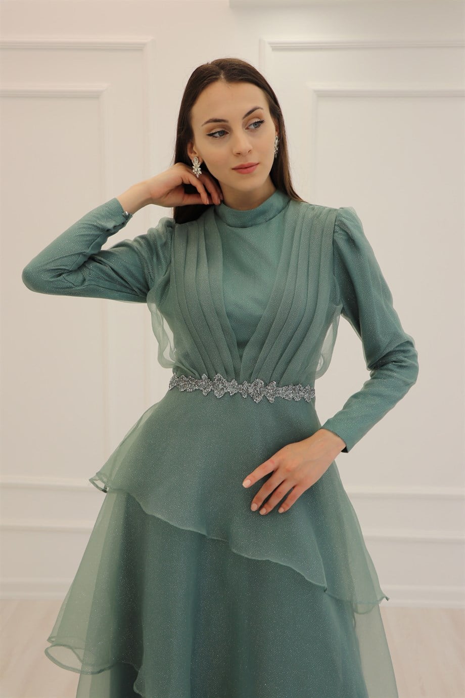 Çağla Katlı Tül Detay Abiye 4944