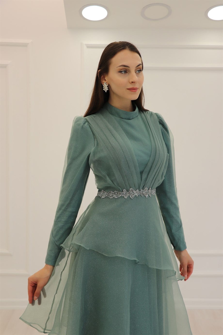 Çağla Katlı Tül Detay Abiye 4944
