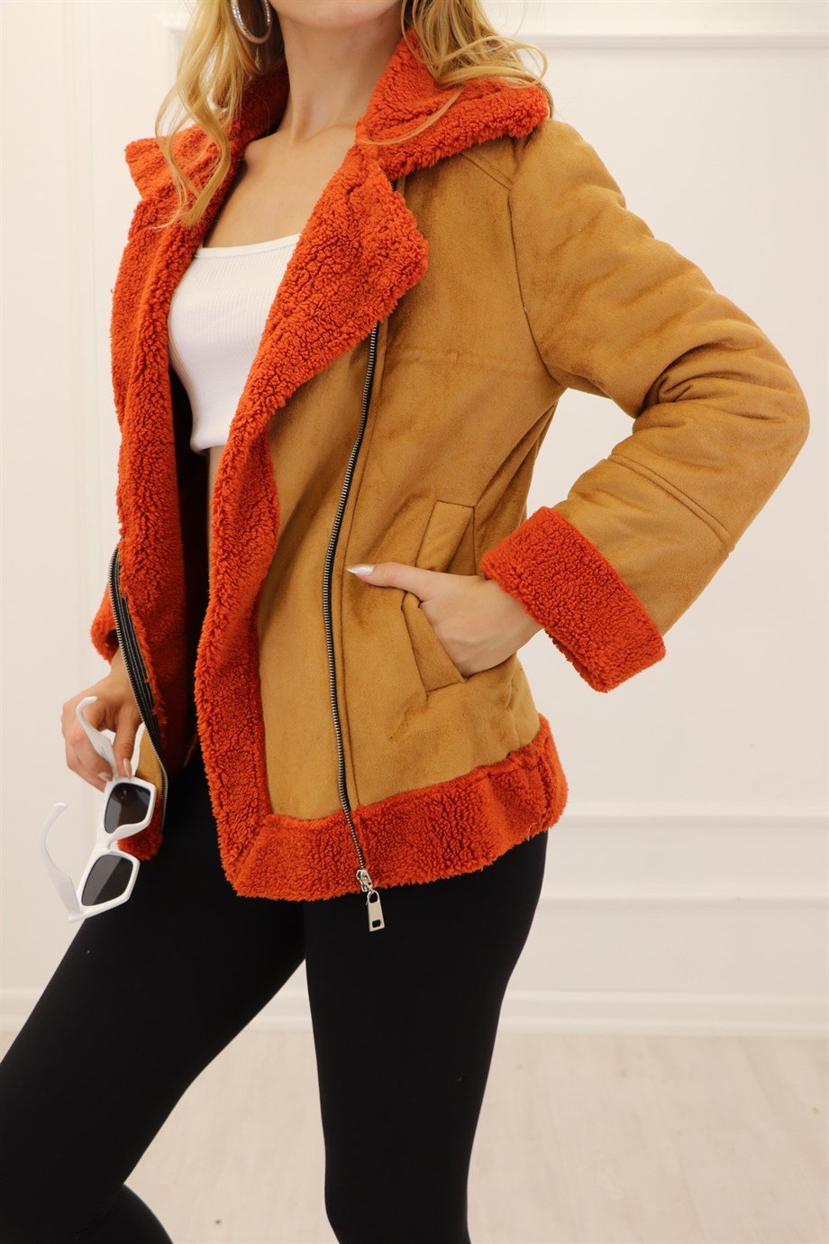 Camel Turuncu Süet İçi Teddy Kaban 101322