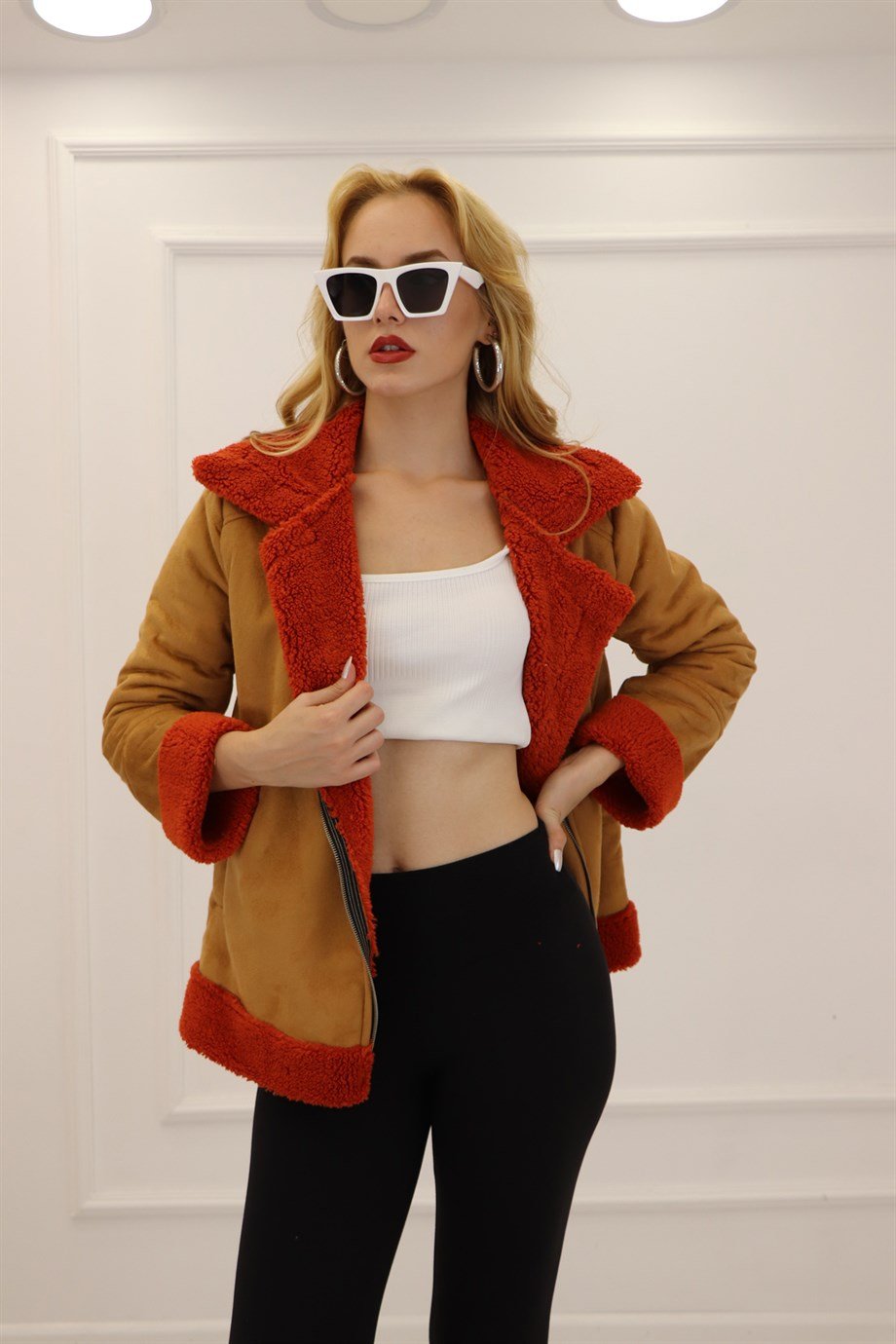 Camel Turuncu Süet İçi Teddy Kaban 101322