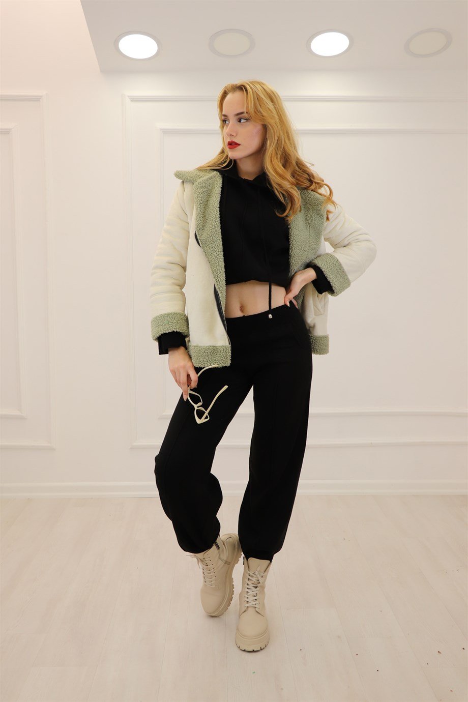 Ekru Mint Süet İçi Teddy Kaban 101322