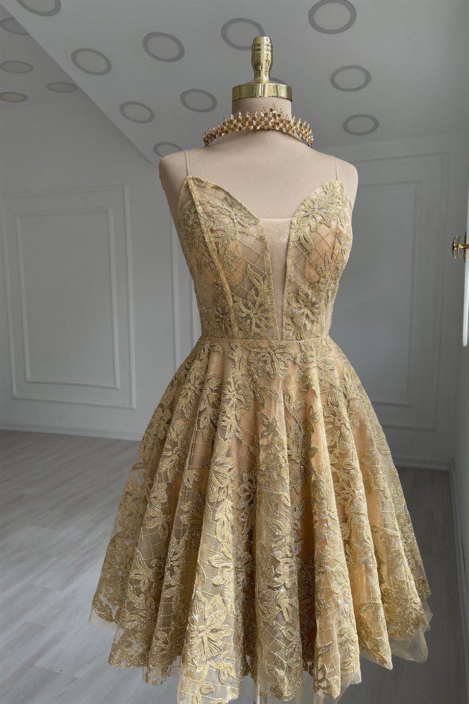 Gold Kısa Abiye 000122
