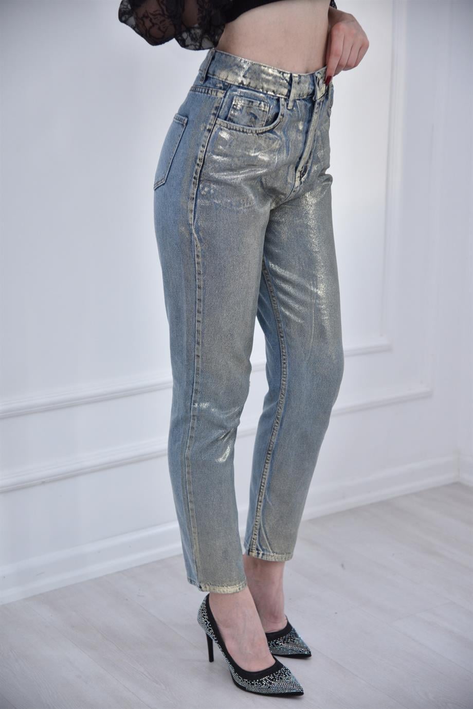 Gold Varak Baskı Mom Jean 5594