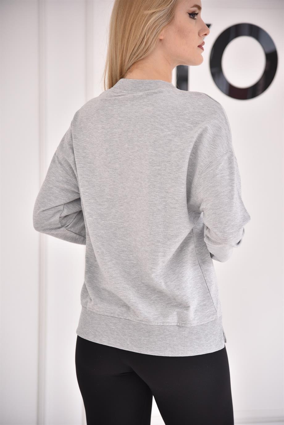 Gri Bisiklet Yaka Sweat 9002