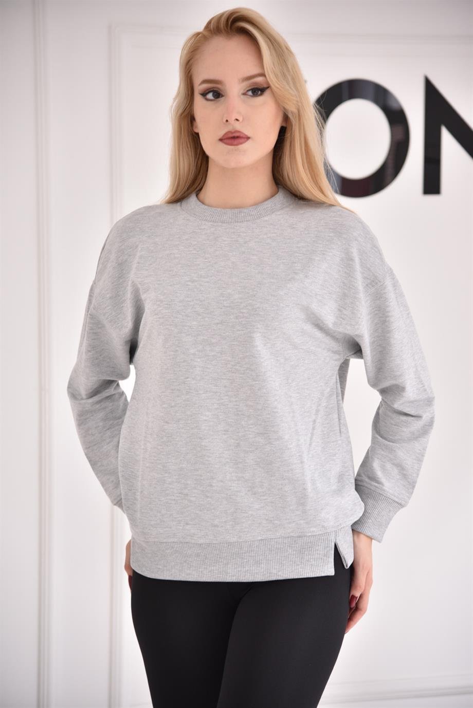 Gri Bisiklet Yaka Sweat 9002