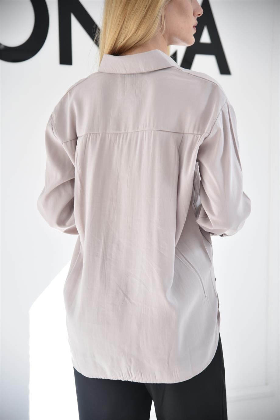 Gri Oversize Düğmeli Gömlek 3005